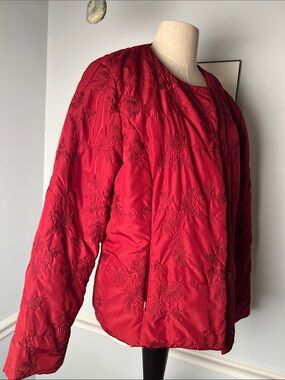 Coldwater Creek lightweight Women's Red Quilted Tie-Neck Puffer Jacket Size 16